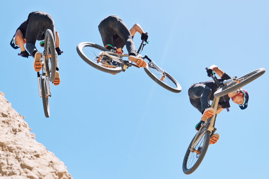 Person performing a bike jump.