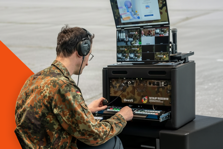 Person operating equipment at exhibition.