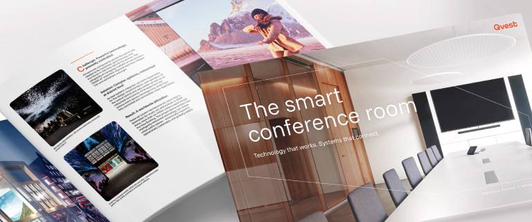 Open Qvest playbook showcasing smart conference room concepts and project examples.
