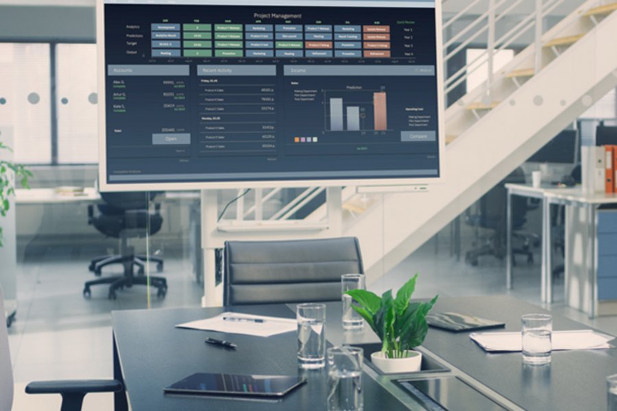 Modern office meeting room with technology.