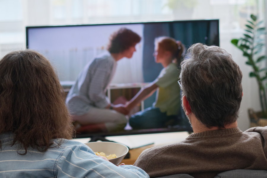 Group watching a movie together.