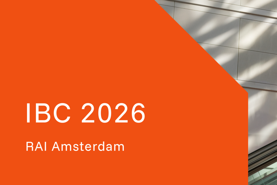 IBC 2026 Veranstaltungsdetails mit abstraktem Hintergrund.