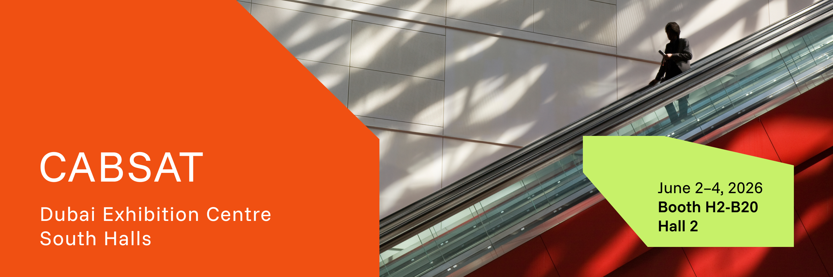 Visitor at a trade show escalator.