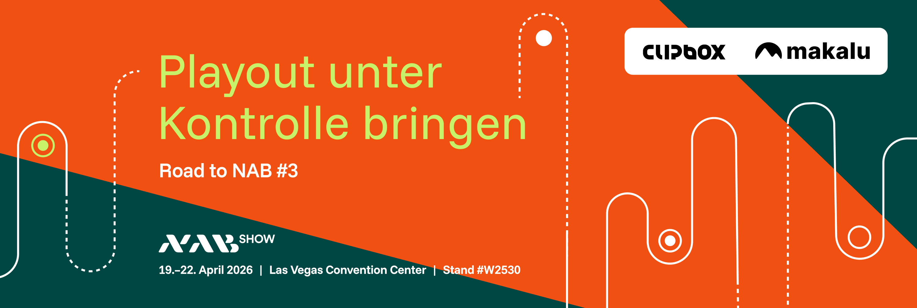 NAB Veranstaltungswerbung mit Claim "Take control of your playout".
