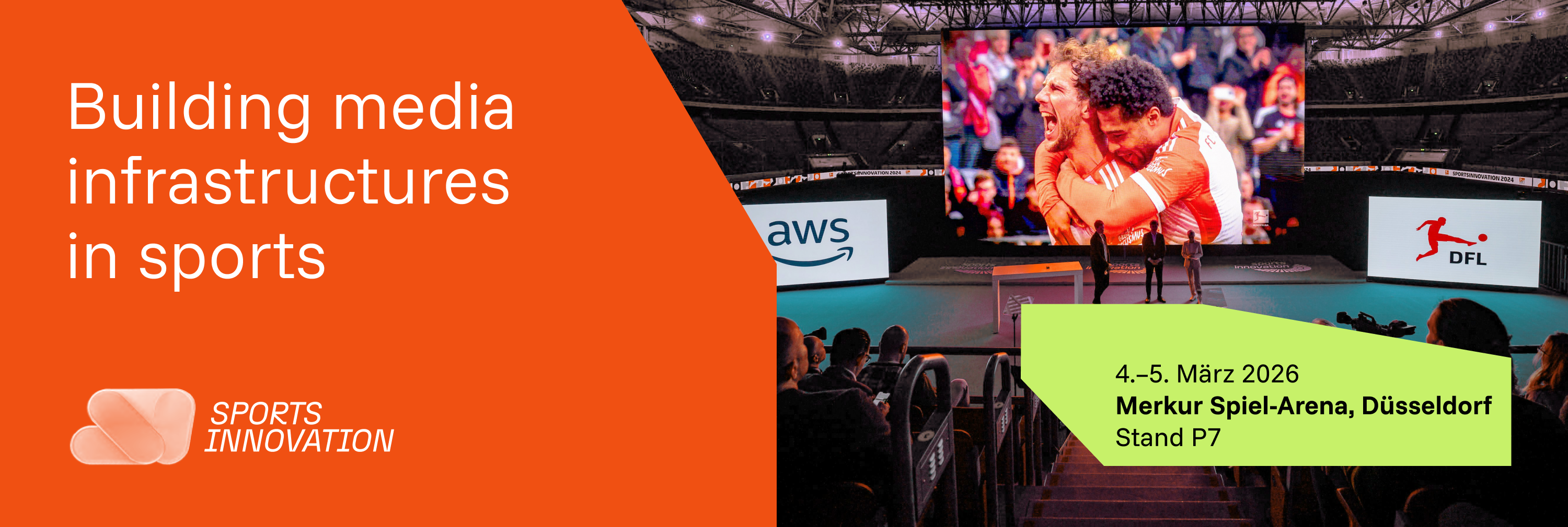 Bühne und Publikum bei der Sports Innovation Messe in der Merkur Arena Düsseldorf.