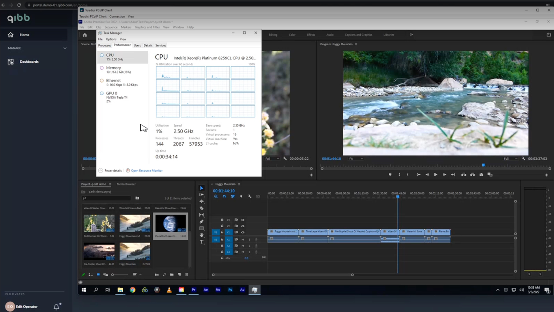 Cloud video editing workstation