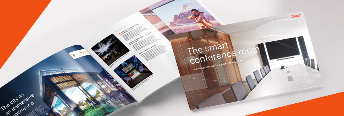 Open Qvest playbook showcasing smart conference room concepts and project examples.